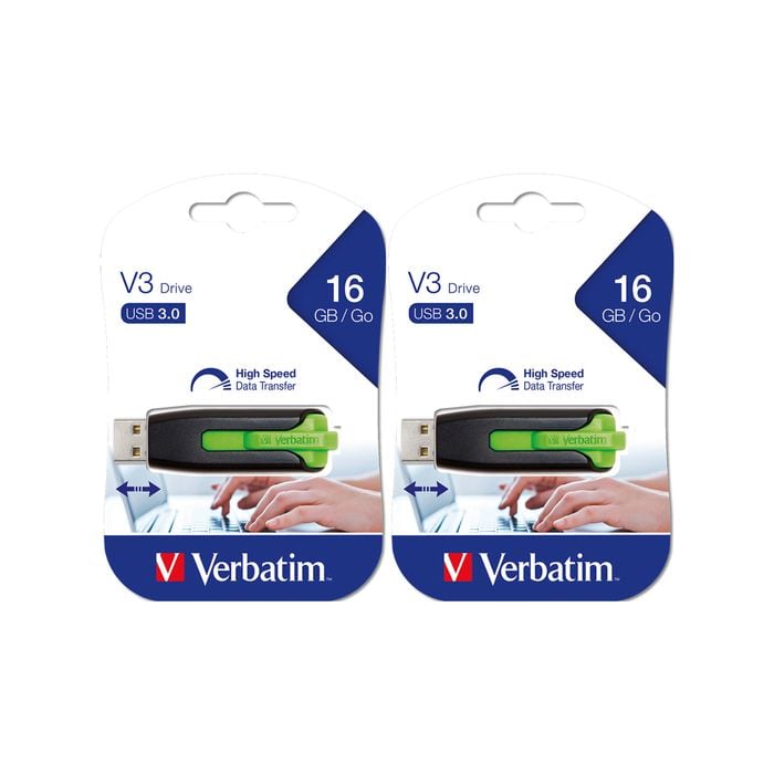 2x Verbatim Store'n'Go V3 16GB USB 3.0 Stick Drive - Eucalyptus Green