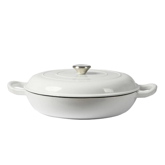 Toque 2 IN 1 3.5L Cast Iron Pan Casserole Pot with Lid White