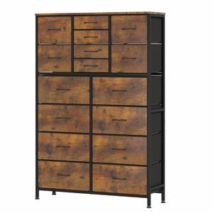 Ufurniture Dresser With 12+4 Fabric Storage Drawers For Bedroom, Tall Chest Of Drawers,rustic Brown