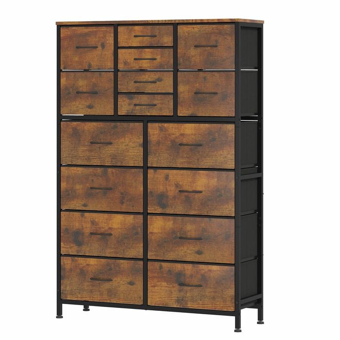 Ufurniture Dresser With 12+4 Fabric Storage Drawers For Bedroom, Tall Chest Of Drawers,rustic Brown
