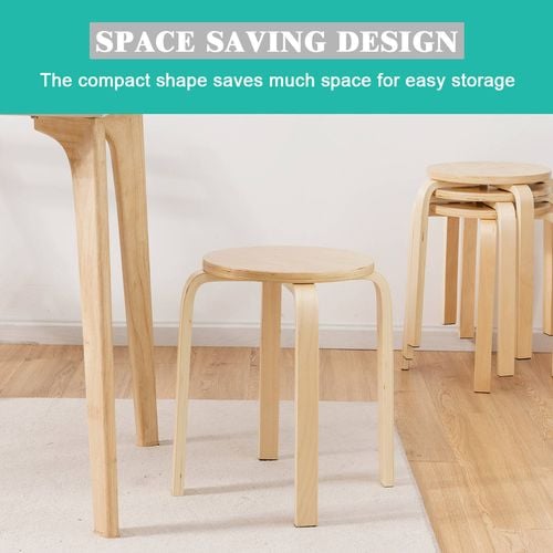 Costway 4 PCs Stacking Stools Round Dining Chair Birch Wood Bunnings Australia