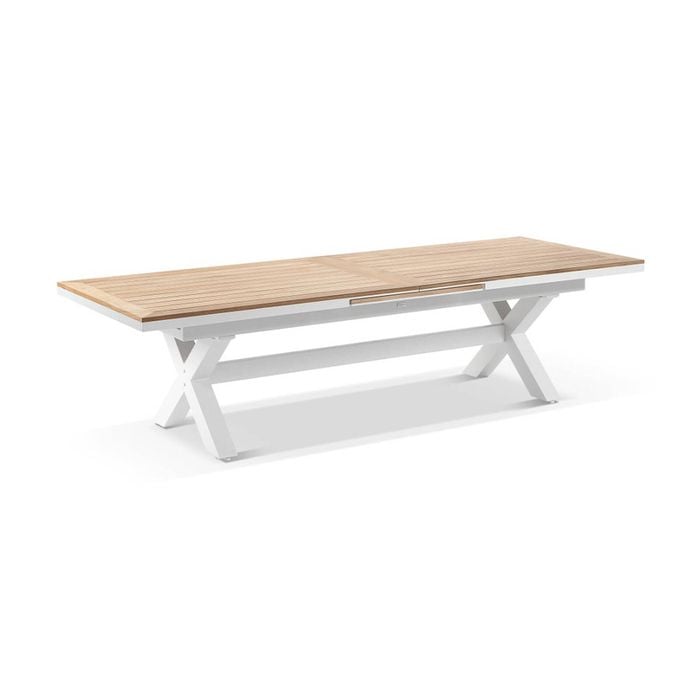 Austin Outdoor 3m-3.8m Extension Teak Timber And Aluminium Dining Table White