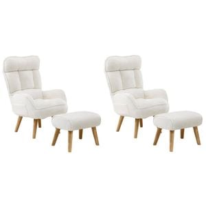 Oikiture 2X 360 Swivel Recliner Armchair Lounge Ottoman Chair With Stool Sherpa
