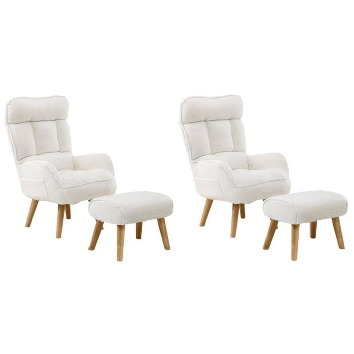 Oikiture 2X 360 Swivel Recliner Armchair Lounge Ottoman Chair With Stool Sherpa