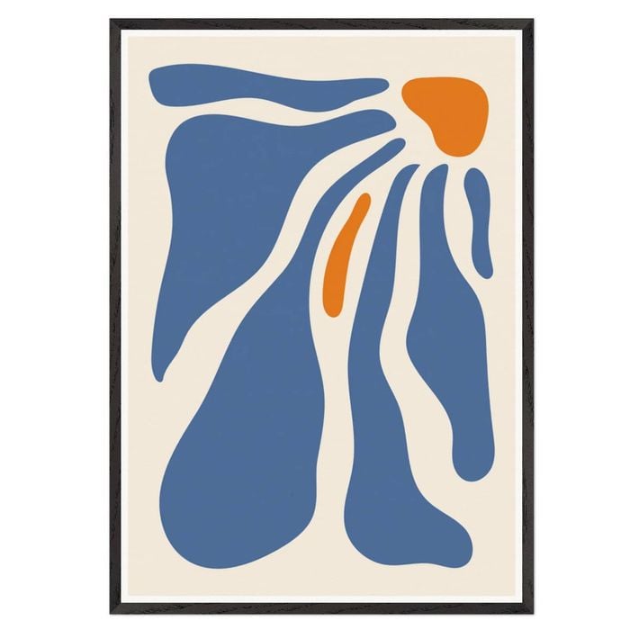 Galrie Stunning Abstract Flowing Forms Art Print in Blue and Orange Minimalist Style, Black Frame, A4 21 x 30cm (8 x 12inch)