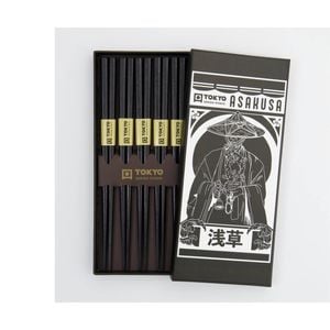 5pc Tokyo Design Chopstick Gift Set Premium Lacquered Wood Black Boxed