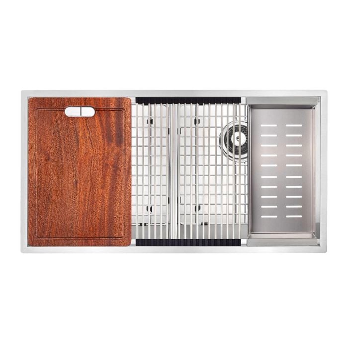 Mondella Rococo Stainless Steel Double Bowl Ledger Sink With Accessories