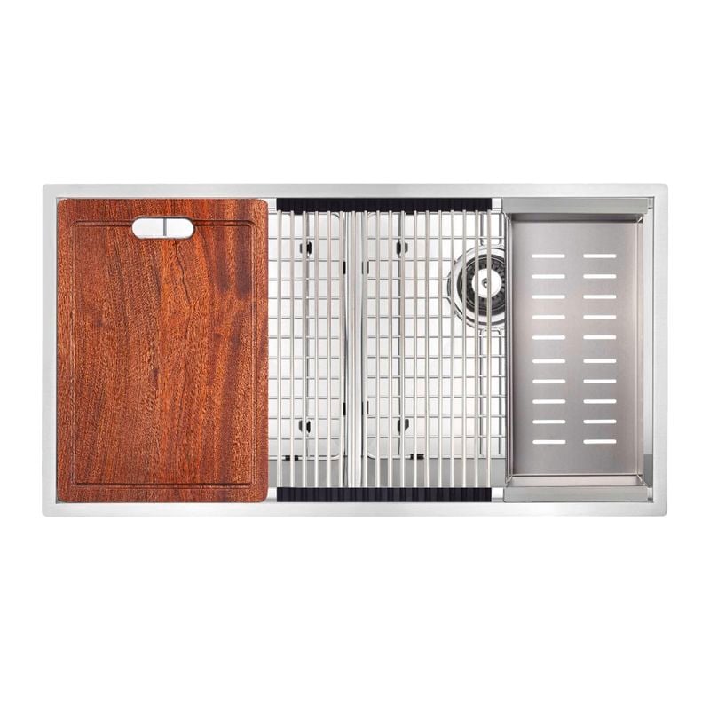 Rococo Stainless Steel Double Bowl Ledger Sink With Accessories