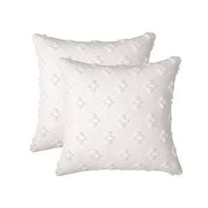 Catzon 2 Pcs Rhombic Jacquard Pillowcases Soft Square Cushion Cover for Couch-White