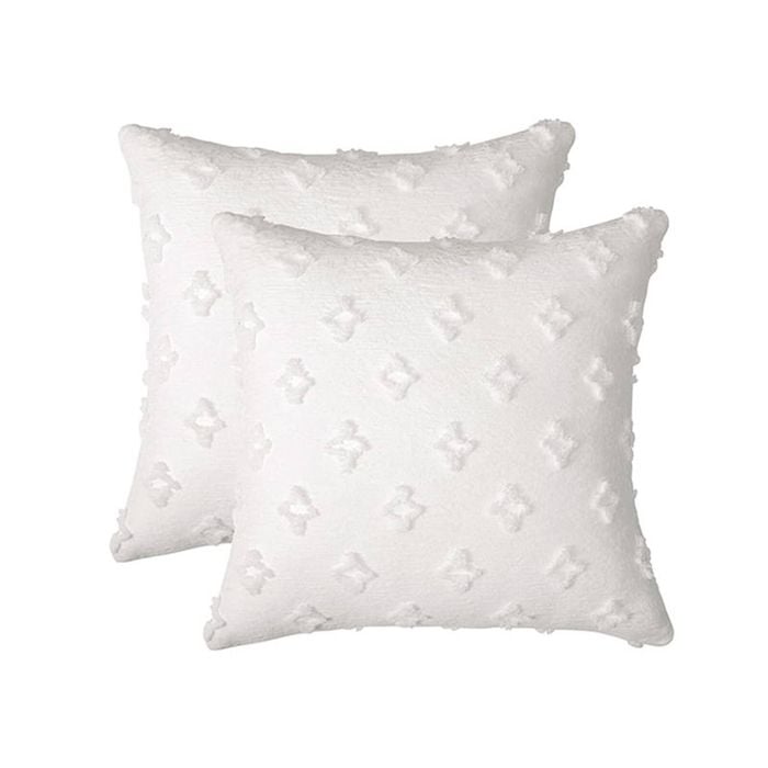 Catzon 2 Pcs Rhombic Jacquard Pillowcases Soft Square Cushion Cover for Couch-White