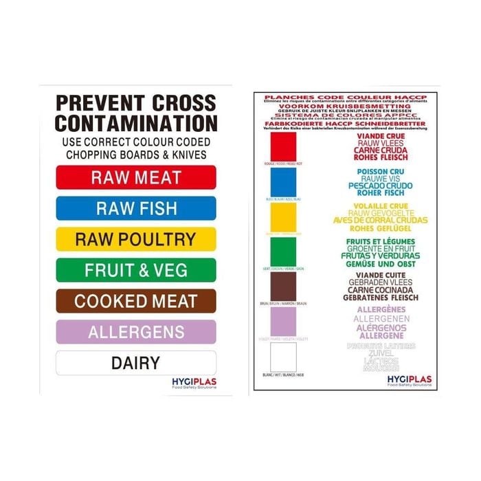 Hygiplas Colour Coded Wall Chart With Allergens Pvc Wipe-clean 295x210mm Commercial Kitchen Safety Sign