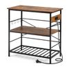 ZUNI 3-Tiers Storage Shelf w/AC&USB Entryway Hallway Table Multi-Purpose Shelf Brown