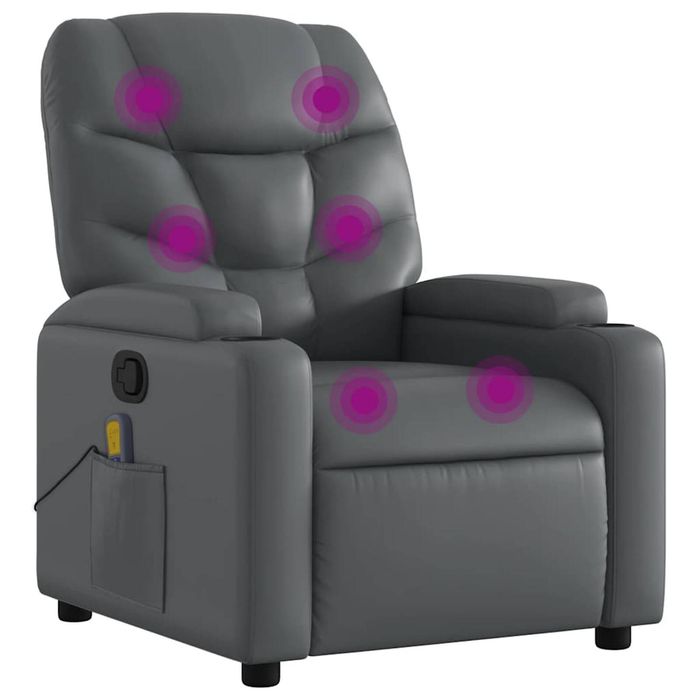 vidaXL Massage Recliner Chair Reclining Armchair Single Sofa Grey Faux Leather