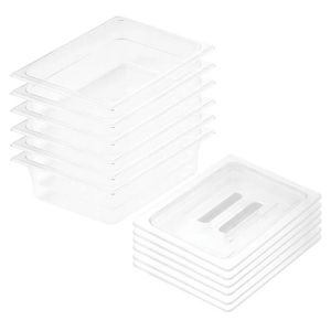 SOGA 1/2 GN Polycarbonate Food Pan 100mm Clear 6 Pack with Lids