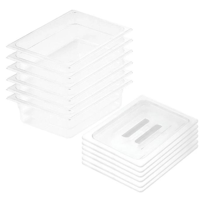 SOGA 1/2 GN Polycarbonate Food Pan 100mm Clear 6 Pack with Lids
