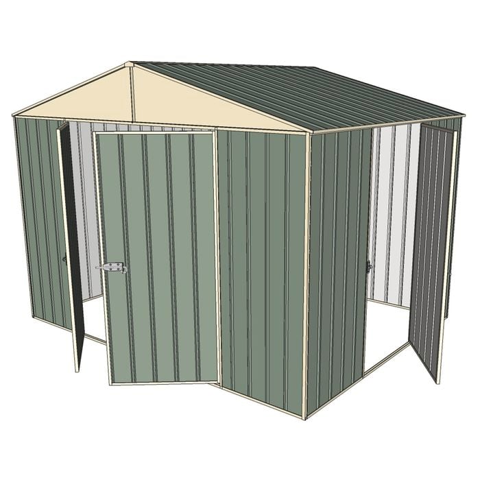 Build-a-Shed 3.0 x 2.3 x 2.3m Double Hinge and Single Sliding Door Shed - Green