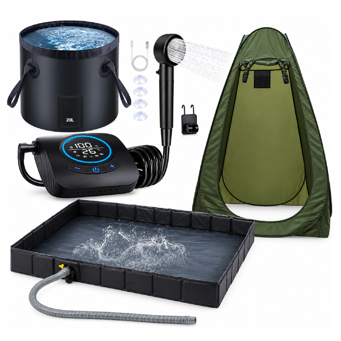 Provecta Portable Camping Shower Tent Kit with Pump 20L Bucket Foldable Shower Base Outdoor Privacy