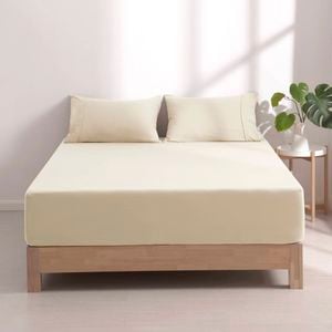 Dreamaker Superfine Washed Microfibre Combo Fitted Sheet Set Natural Queen Bed