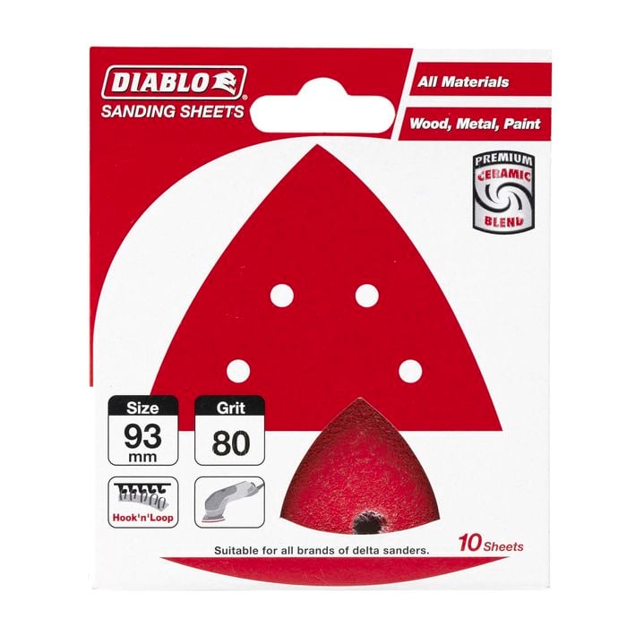 Diablo 93mm 80 Grit Abrasive All Surface Detail Sander Sheets - 10 Pack