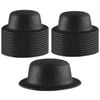 24x GLITTER BOWLER HAT Fancy Party Plastic Costume Cap Fun Dress Up Sparkle BULK Black
