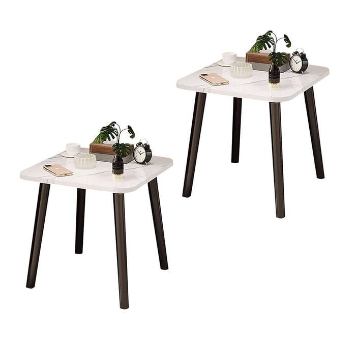Soga 2x 40cm White Ceramic Table Stone Pattern Black Metal Legs Compact Design