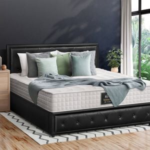 Oikiture Bed Frame Gas Lift With Mattress Set Black- King