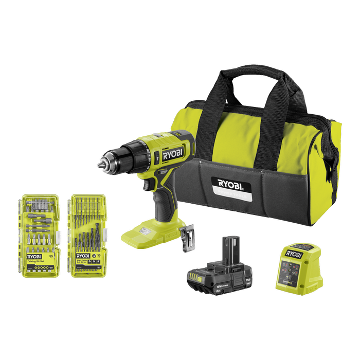 RYOBI 18V ONE+ Hammer Drill 2Ah Kit with 90 Accessories