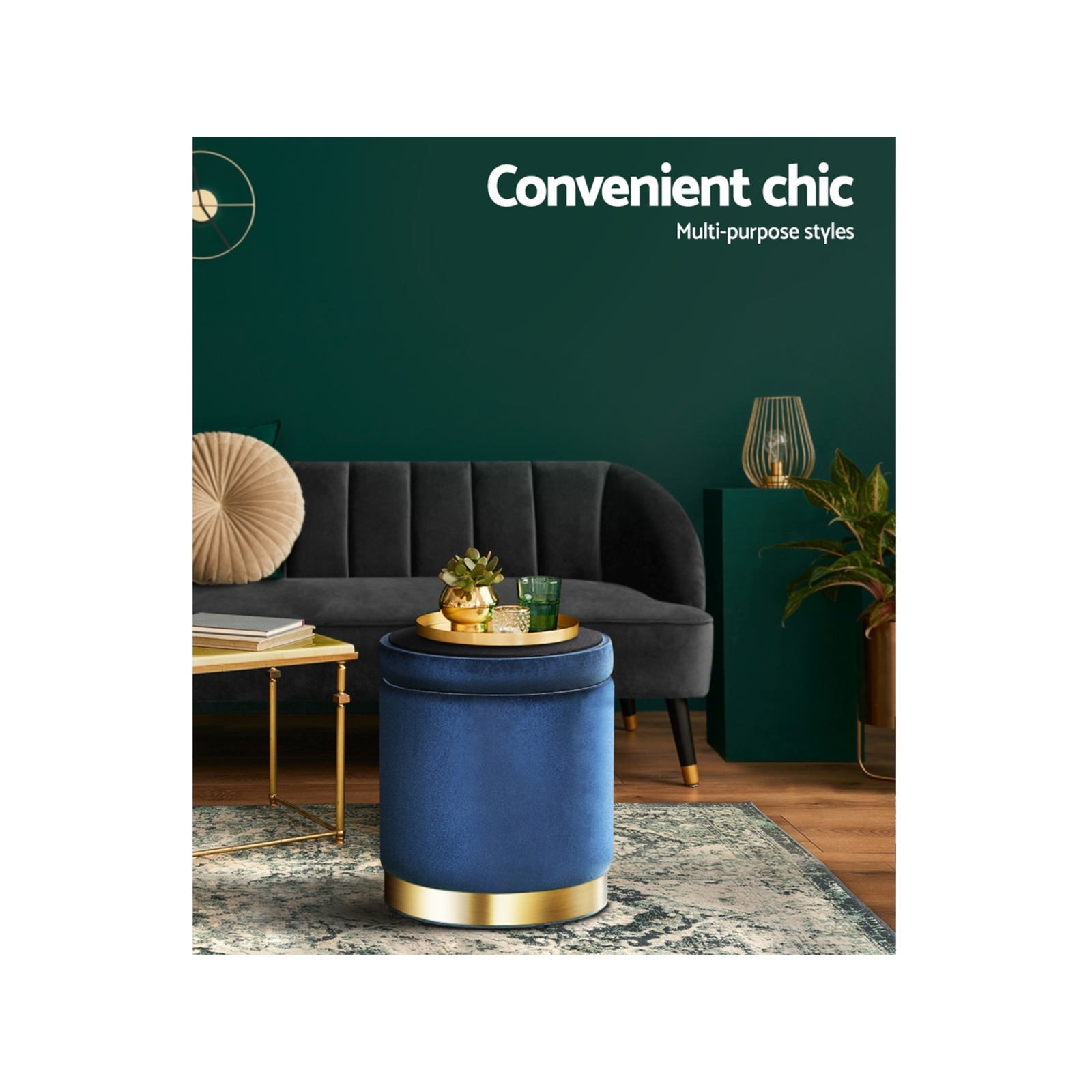Artiss Storage Foot Stool Round Velvet Ottoman Footstool Navy Bunnings Australia