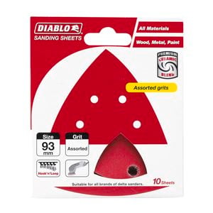 Diablo 93 x 93mm Assorted Grit Abrasive All Surface Detail Sander Sheets - 10 Pack