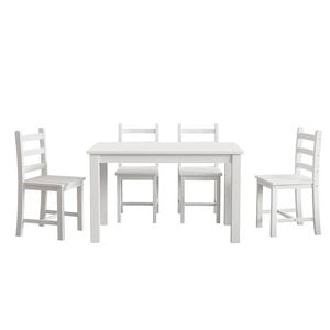 White Wooden Table Set Chairs 5 Piece Pine Wood