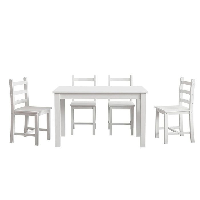 White Wooden Table Set Chairs 5 Piece Pine Wood