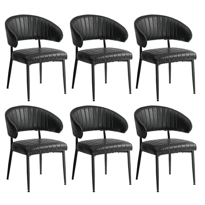 Oikiture 6x PU Leather Dining Chair Kitchen Padded Seat Black