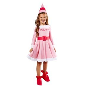 4pc Elf Jovie Deluxe Costume Hat/Dress/Belt/Shoe Cover Set Kids Size 3-5y Pink