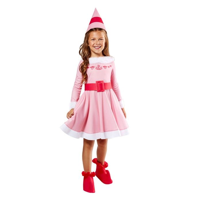 4pc Elf Jovie Deluxe Costume Hat/Dress/Belt/Shoe Cover Set Kids Size 3-5y Pink