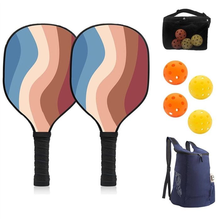 Catzon Pickleball Paddles Set With 4 Pickleball Balls And Carry Bag Non-slip Wood Racket-blue