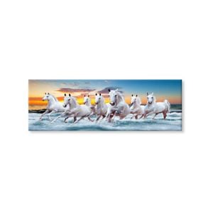 Horses Running on Sea Sunset Scenery View Print 100% Australian Made 180x60 (Stretched Canvas)