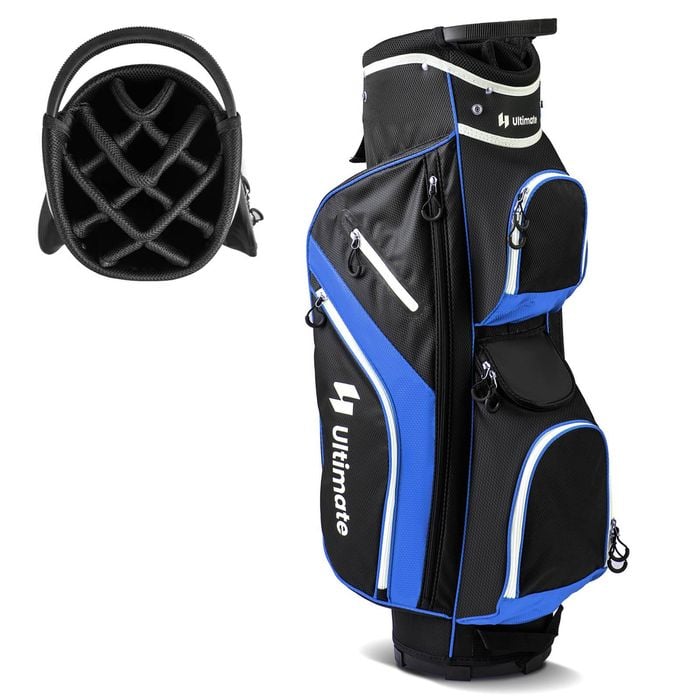 Costway Portable Golf Club Bag w/14 Full Length Dividers & Rain Hood Blue