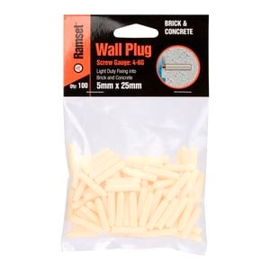 Ramset 5 x 25mm White Wall Plugs - 100 Pack