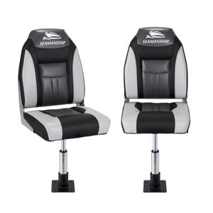 Seamanship 2X Folding Boat Seats with 2X Adjustable Pedestals 34–46cm Marine Seat Swivel Black