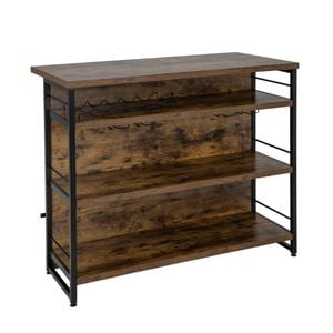 Costway 4-tier Bar Dining Table Kitchen Storage Shelves W/glass Holders & Wine Rack Brown