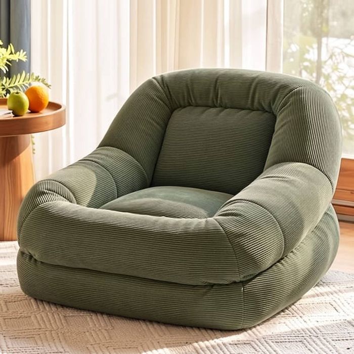 HOMFURN Green Corduroy Compressed Armchair, U-Shaped Wrap-Around Design, 150kg Capacity, No Assembly Needed