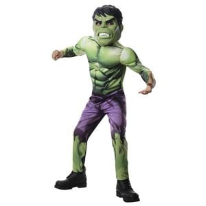 Hulk Muscle Halloween Costume for Kids with Jumpsuit and Mask - Marvel Avengers Official Licensed - Green Colour, 6-8 YRS