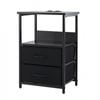 Artiss Bedside Table Led Nightstand Charging Station 2 Drawers Foldable Black