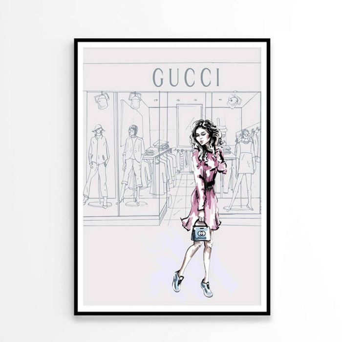 Modern Pink Lady with Fashion Store   Print 100% Australian Made 60 x 90cm   (Poster)