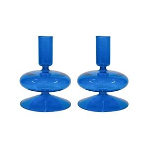 2PK Glass Gia 10.5cm Taper Stick Candle Holder - Azure