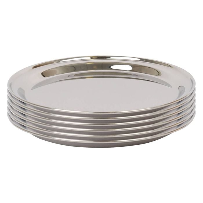 Argon Tableware 35.5cm Serving Platters - 6x Stainless Steel Chrome Dinner Tray Round Tray Plate Large Appetizer Serving Dishes
