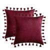 Catzon 2 Pcs Boho Velvet Throw Pillow Covers with Tassels for Couch Bed 50X50cm-Red
