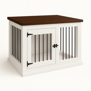 Paws and Willow Single Arctic White with Espresso Top Wooden Dog Crate Hinged Door with Bars