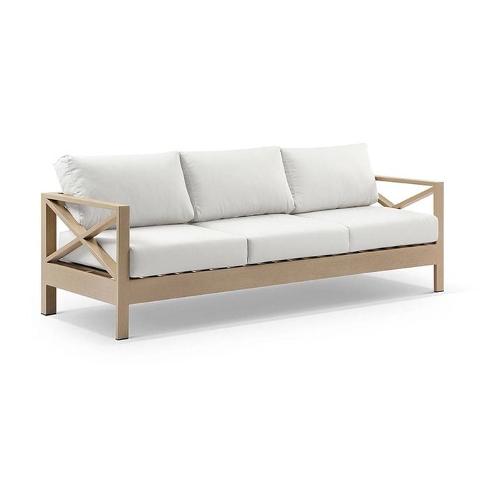Bay Gallery Furnitire Kansas 3 Seater Lounge Light Oak & Olefin White Cushions