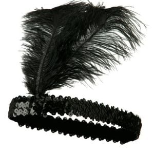1920s FLAPPER HEADBAND Headpiece Feather Sequin Charleston Costume Gatsby Dance Black